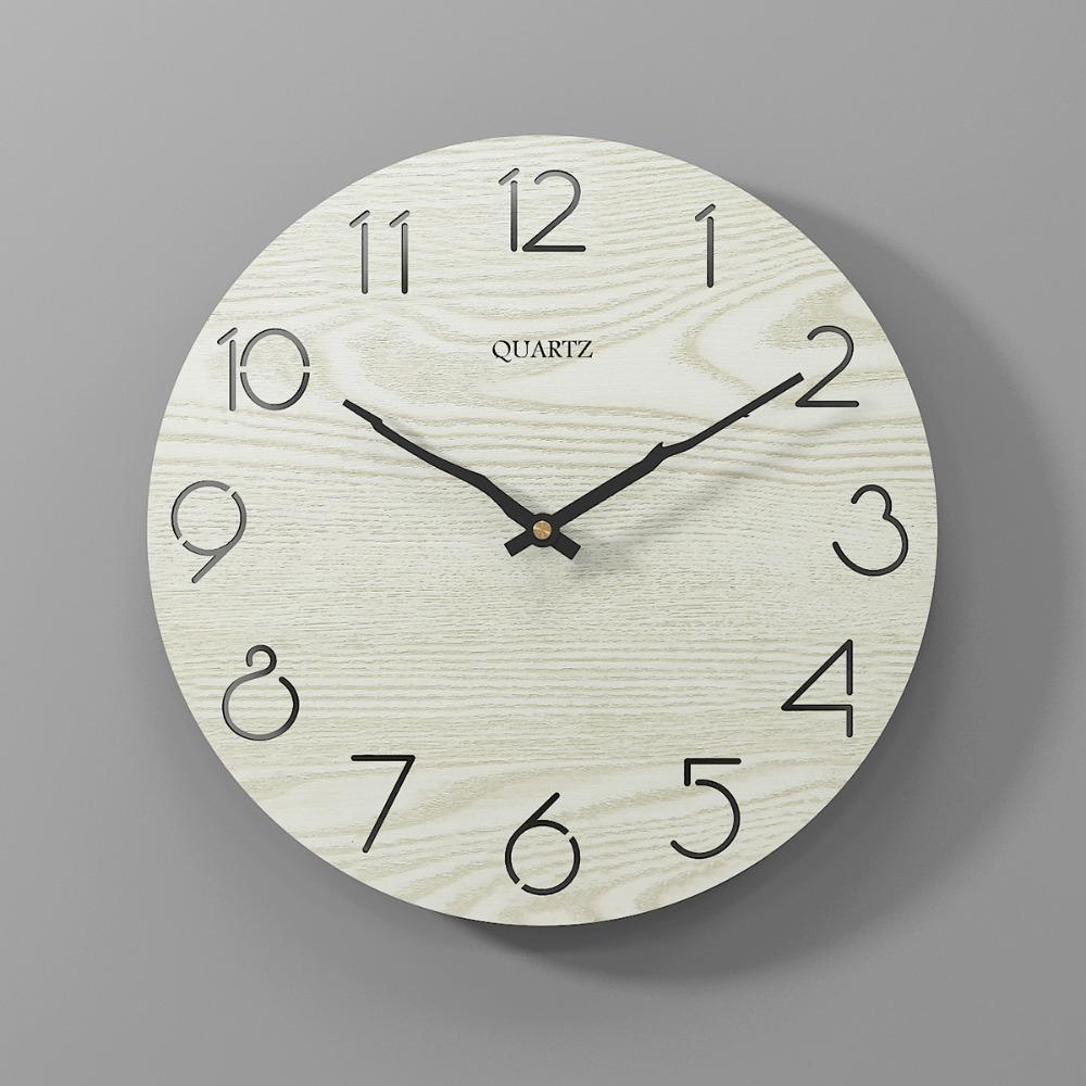 Silent Movement Wooden Wall Clock Round Shape Silent Wall Clock Hanging Wall Clock  Living Room