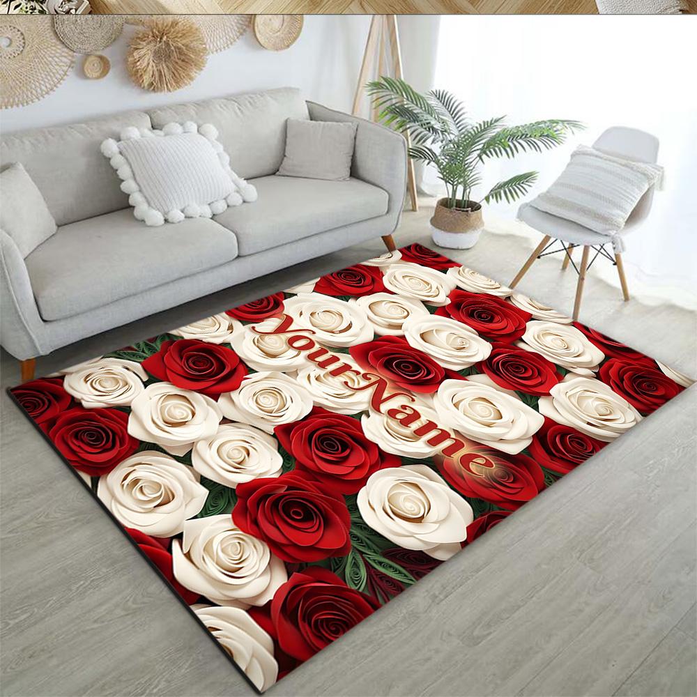 Rose Customized Name Floor Mat Suitable for Living Rooms Balcony Outdoor Decorate Room Antislip Carpet Office Home Decor Best for Christmas