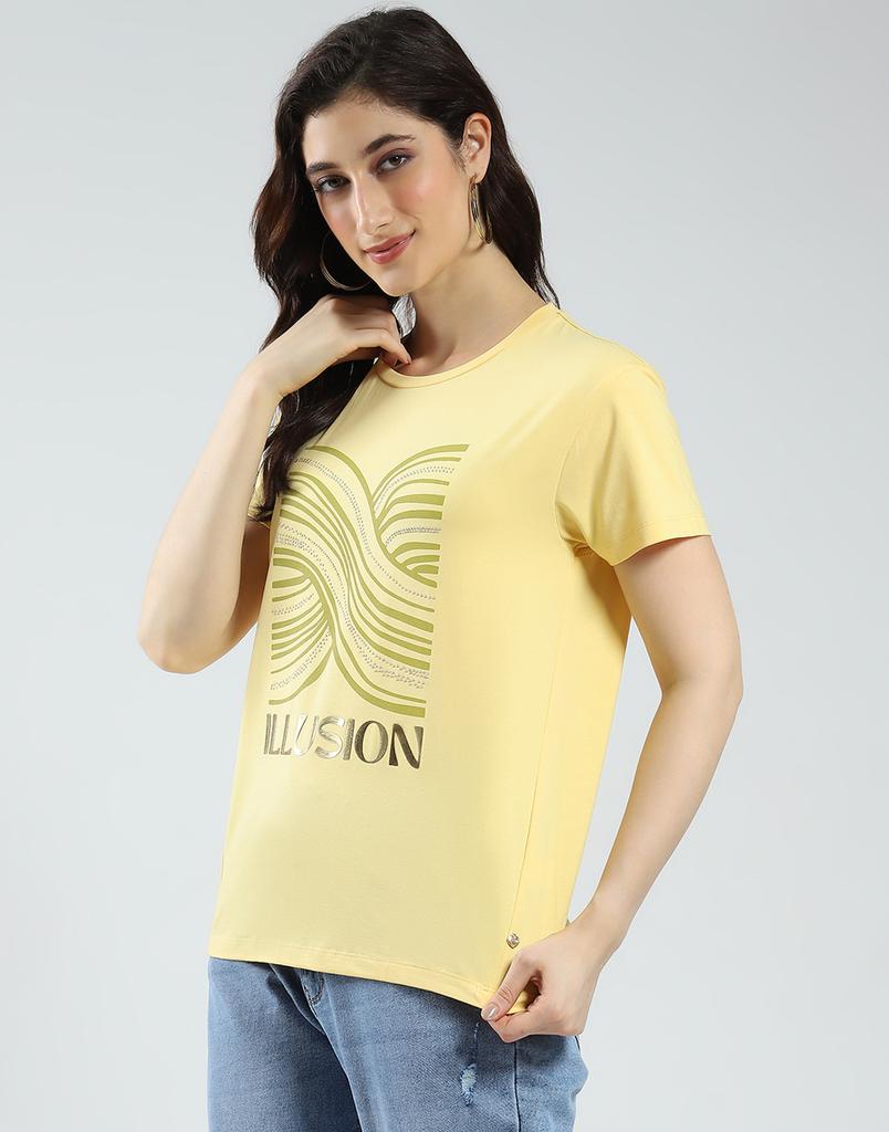 MONTE CARLO Women's Printed Round Neck Top Yellow M
