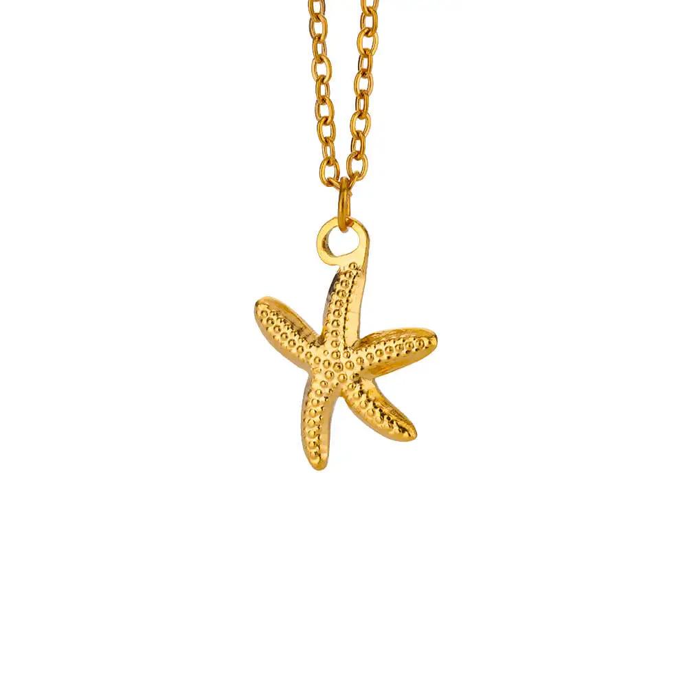 Stainless Steel Conch and Starfish Pendant Necklace - Ocean Vacation Style