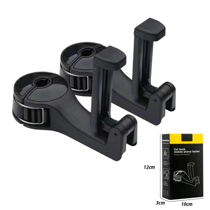 2Pcs Car-mounted Multi-functional Mobile Phone Holder Creative Rear Seat Headrest Hook Lock Buckle Style Car Phone Stand
