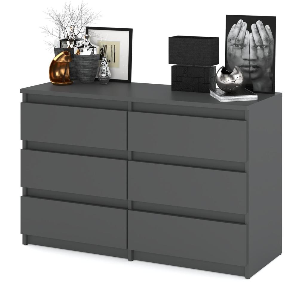 Chest of Drawers for the Living Room TV Cabinet 100 CM 6 Drawers Matte Gray Sideboard