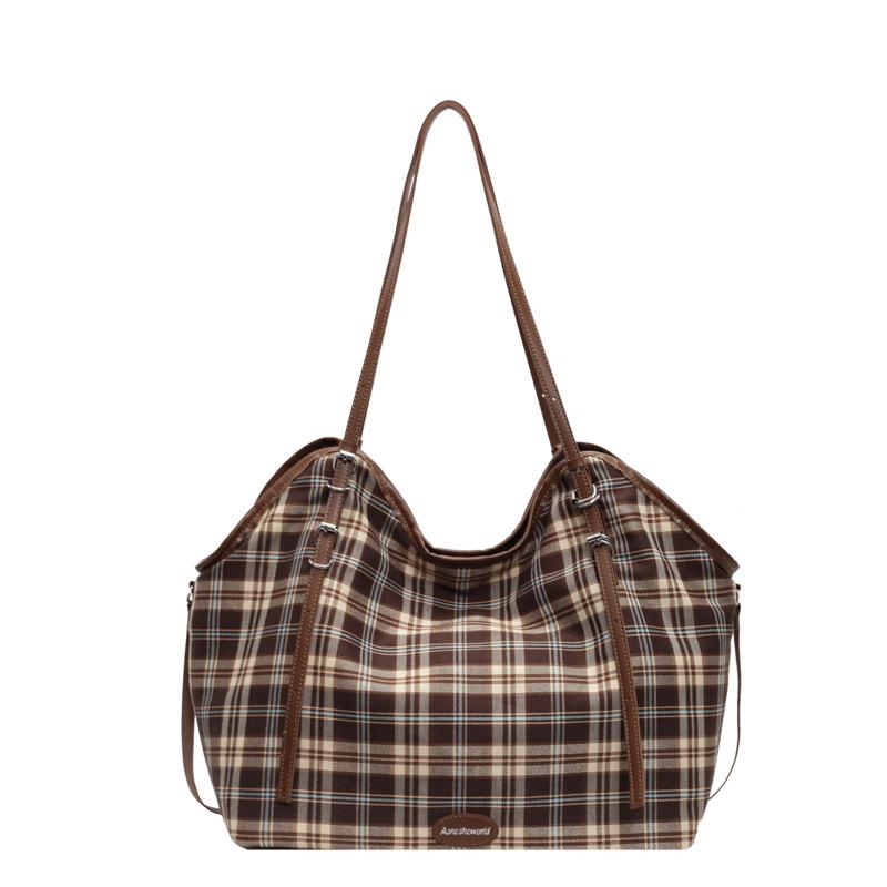 Fashion Plaid Canvas Tote Bag Women's New Versatile Casual Lightweight Shoulder Bag