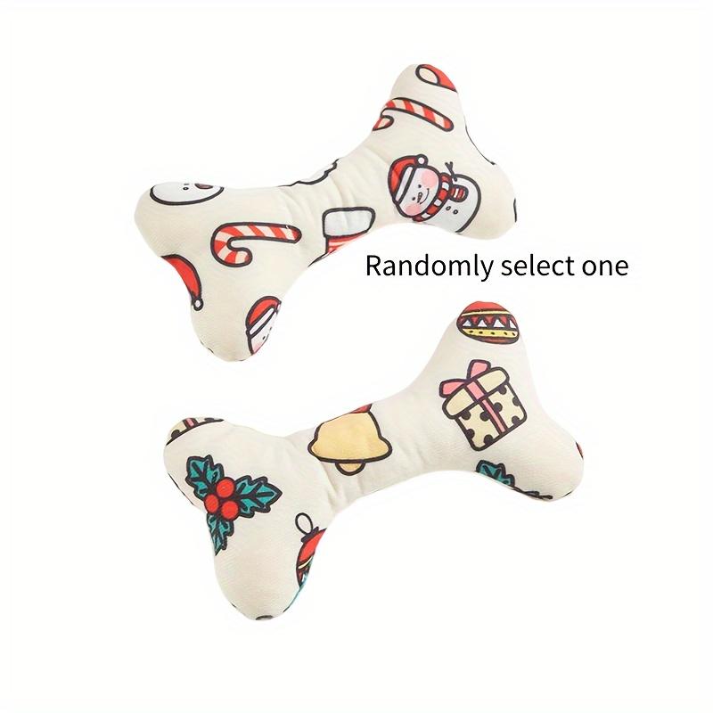 1pc Christmas Dog Squeaky Toys, Bone-Shaped Plush Pet Toys with Santa Snowman Prints, Festive Chew Toys for Small Medium Dogs