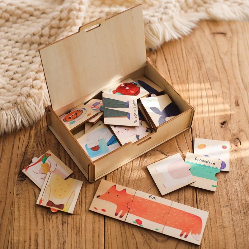 0-12 Wooden Puzzle 48PC Board Games Cartoon Animal Wooden Creative Puzzle Montessori Education Wooden Toys Puzzles Learning Toys