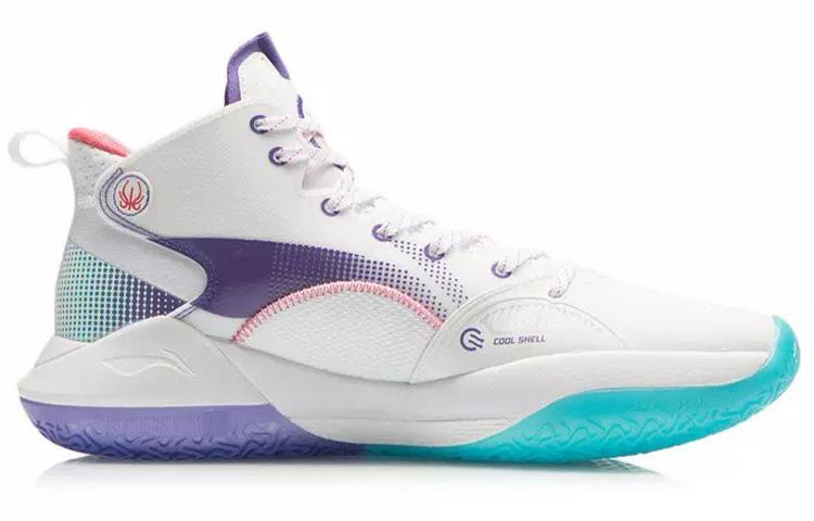 LiNing Yushuai XV Cushioning Anti-Slip And Wear-Resistant Coverage Support Mid-Top Basketball Shoes White Blue Purple ABAR043-1