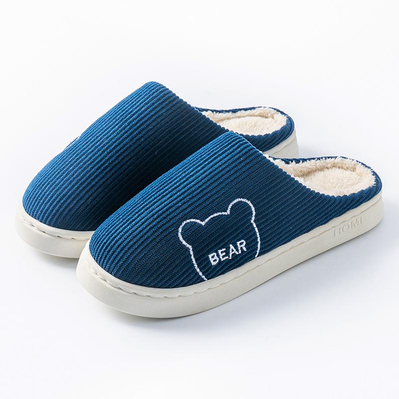 Cotton Slippers Women's Autumn and Winter Indoor Home Non-slip Thick Bottom Couple Style Velvet Warm Color Striped Cotton Drag Men