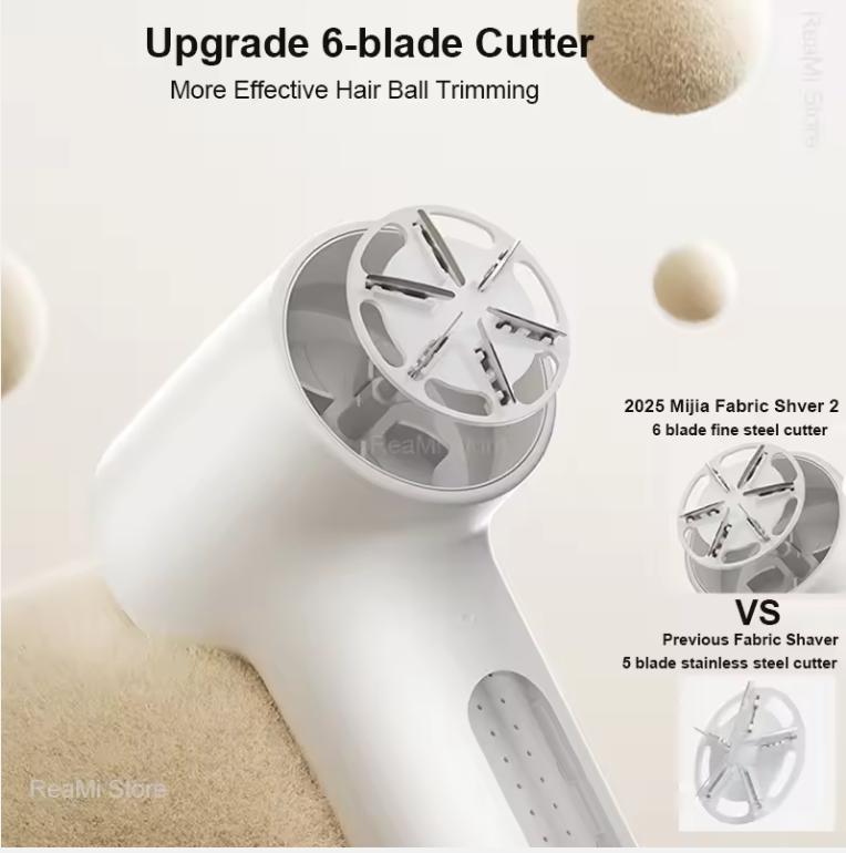 2025 NEU XIAOMI Mijia Fusselentferner 2, Tragbare USB-Ladung Elektrische Pilling-Maschine Fusselrasierer Upgrade 6-Klingen-Scherkopf