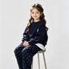 Girls' Navy Blue Hooded Sweatshirt & Floral Wide-Leg Pants