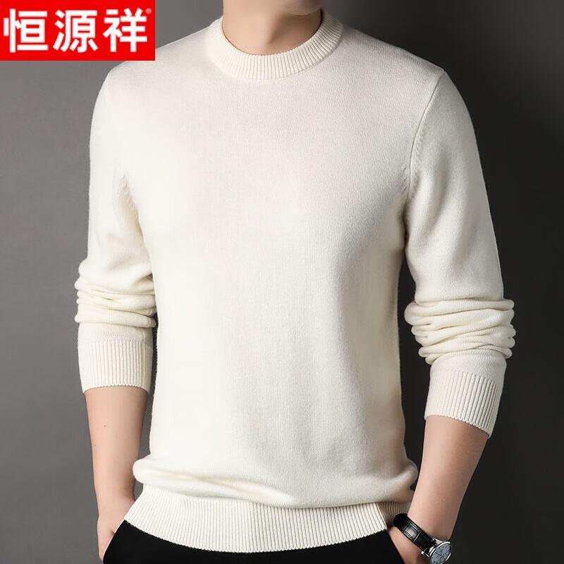 Hengyuanxiang Men's Thickened 100% Pure Wool Round Neck Pullover Sweater
