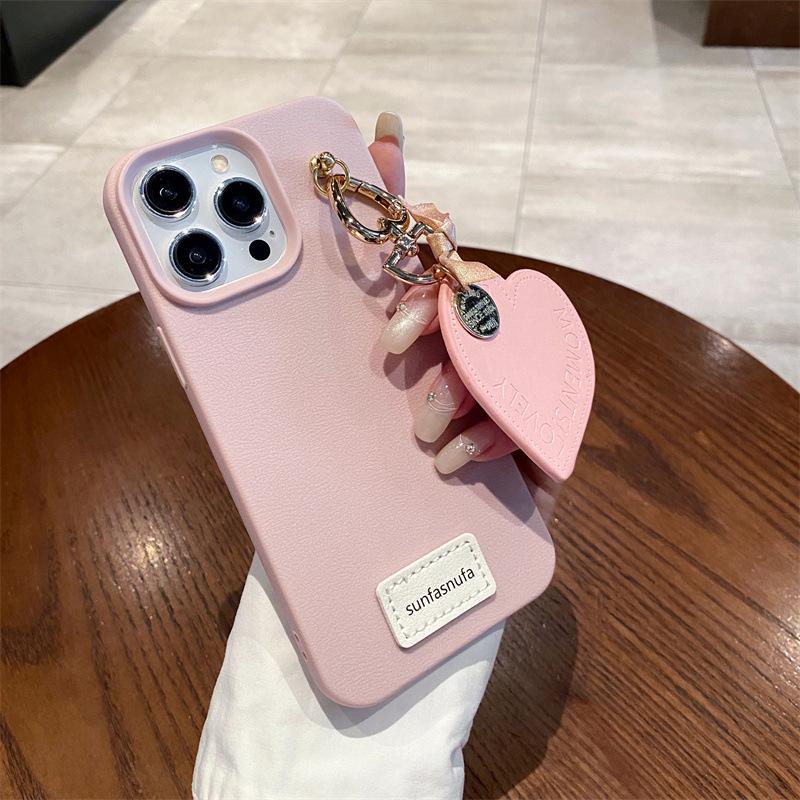 Leather Heart Pendant Case for iPhone 15 Pro Max - Drop-proof Full Coverage
