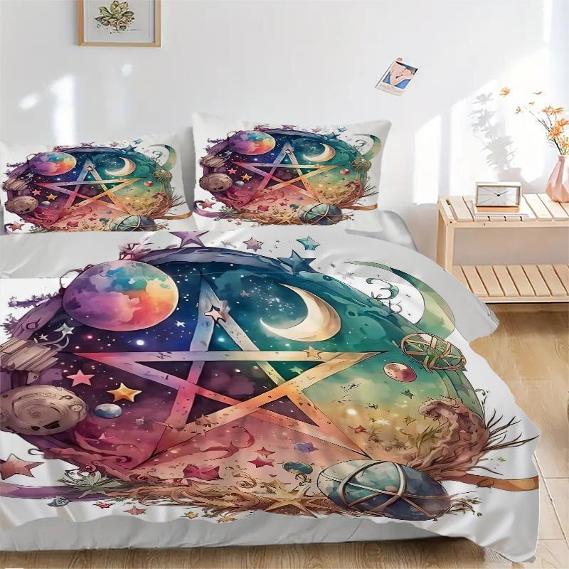 3pcs Galactic Pentagram Printed Quilt Set - Soft and Comfortable Quilt Cover for Bedroom, Guest Room and Dormitory Decorative Bedding Set