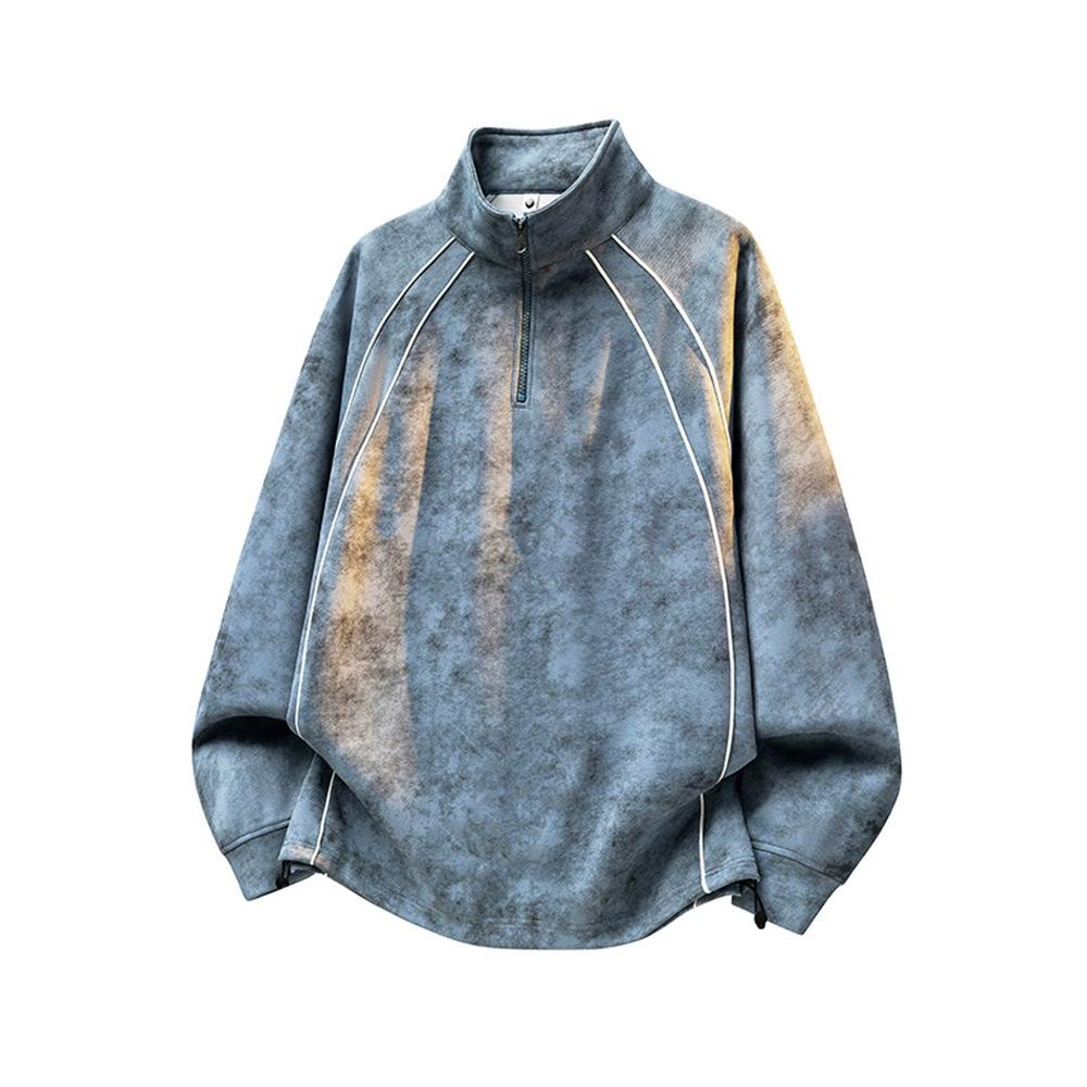 

Men s Half Zipper Hoodies Vintage Oversized Stand Collar Pullover Suede Texture Raglan Sleeve Plus Size Casual Streetwear Tops 6XL синий