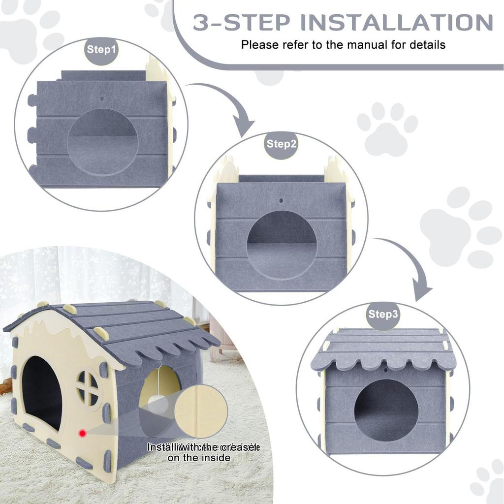 Felt Cat Sleeping Bed Foldable Cat Cat Sleeping and Playroom Cave Pet Accessories for Winter Travel Car Camping Desk