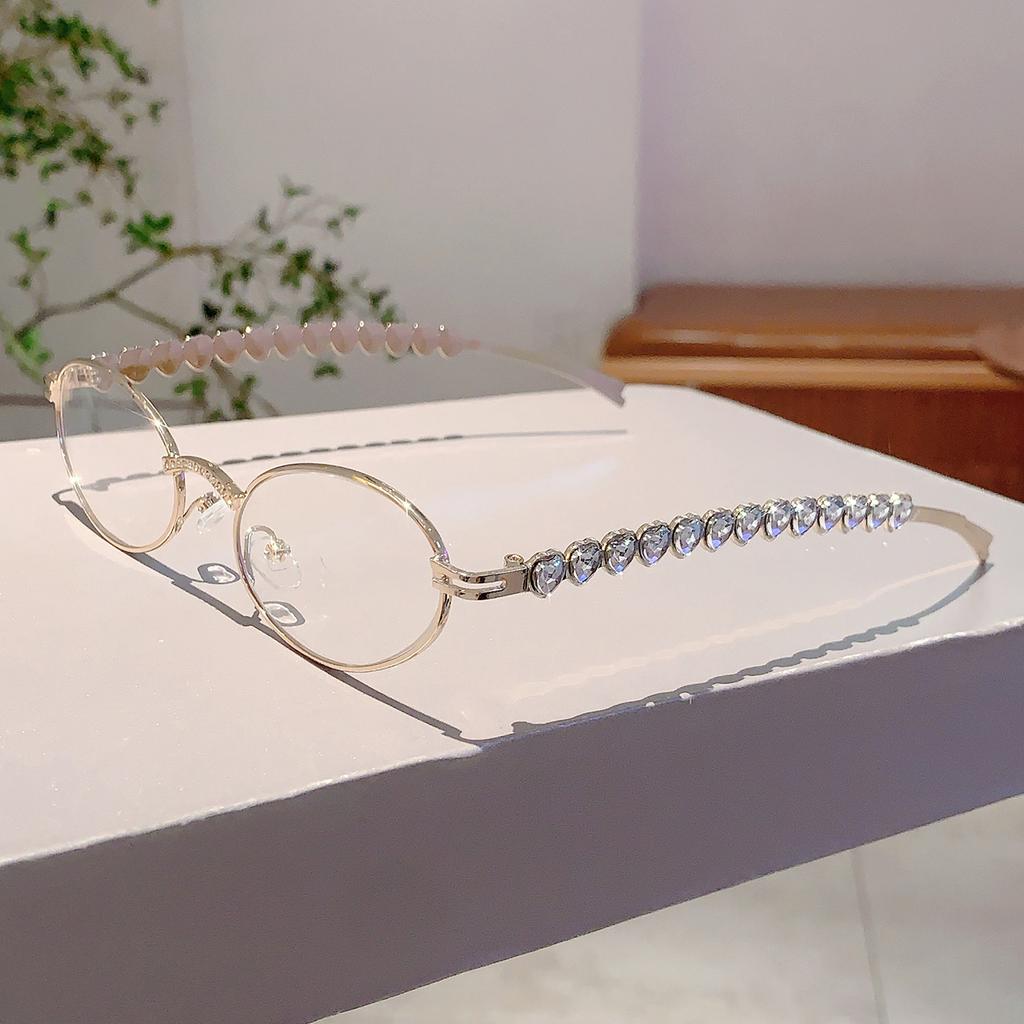 Modne Serce Cyrkonie Błyszczące Odcienie Luksusowa Marka Metalowe Damskie Dekoracyjne Okulary Przeciwsłoneczne Vintage Owalny Design Damskie Okulary Przeciwsłoneczne