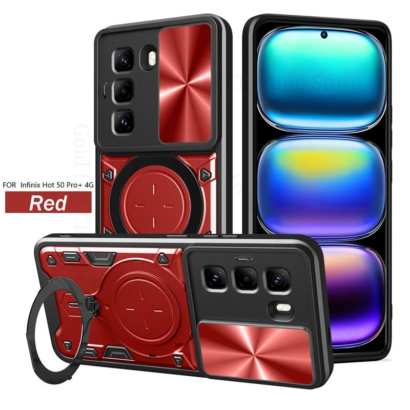 Handyhülle für Infinix Hot 50 Pro Plus 4G Armor Magnetische Heavy Duty Schutzhülle für INFINIX Hot 50 50i 30 i 40 Pro 4G Ringständer Schiebe-Objektivabdeckung