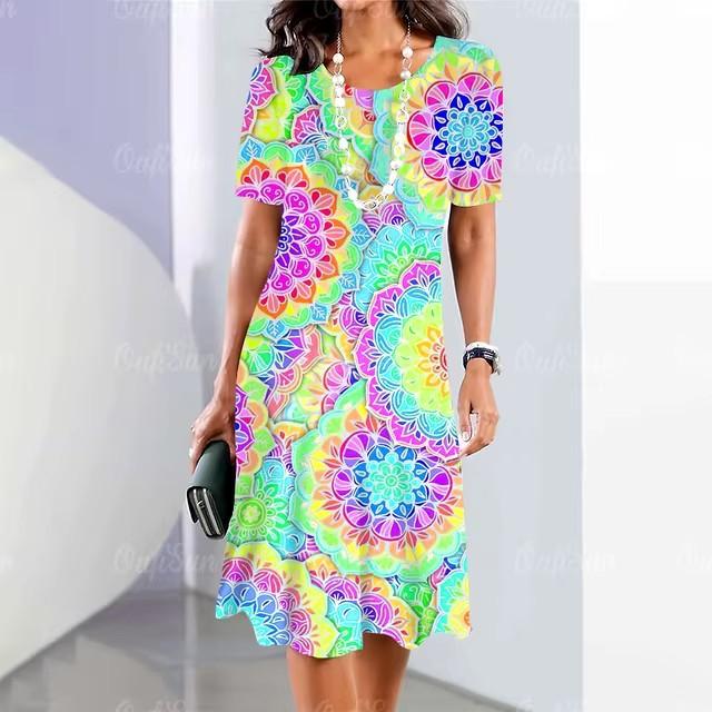 3D Digital Printing Dresses Women's Summer Short-sleeved O-neck Casual Loose Dress