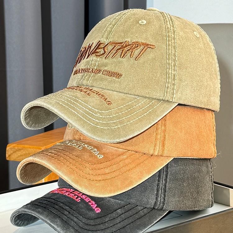 High quality versatile washed face small baseball cap khaki letter embroidered soft top cap