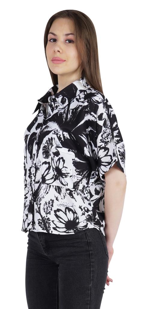 Moomaya Damen Bedrucktes Oberteil Kragenhals Knopfleiste Kurzarm Tunika