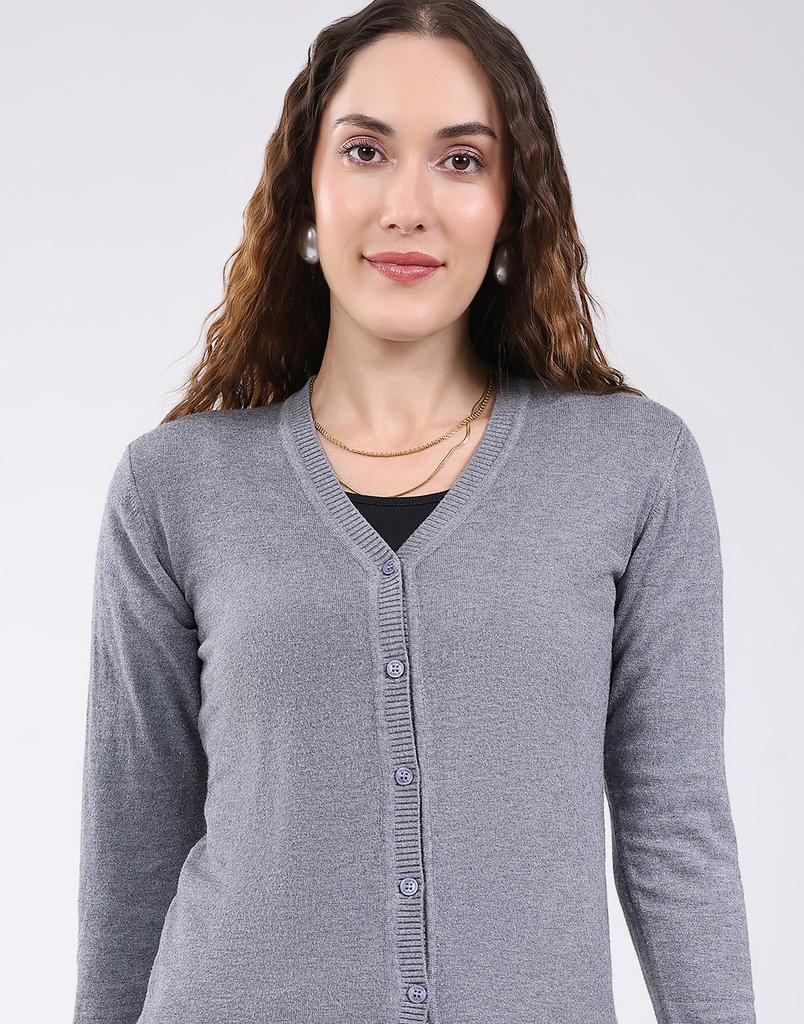 Monte Carlo Women's Regular Fit Solid V Neck Full Sleeve Cardigan