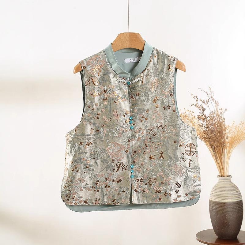 Stunning Beauty 2025 New Premium Silver Grey Gold Silk Brocade Silk Vest Women's Vest