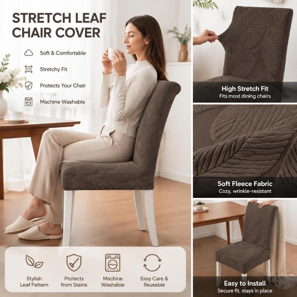 3D Leaf Jacquard Chair Cover Full Cover Elastic Chair Cover Stretch Dining Chair Cover  Living Room