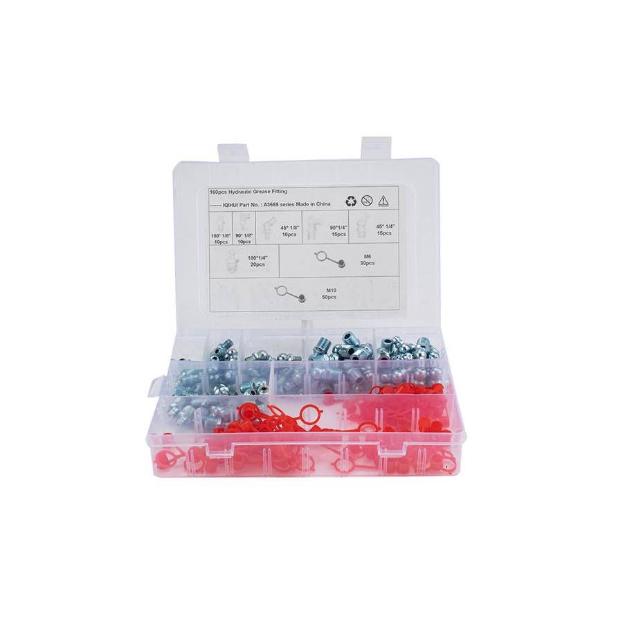 160PCS 6Sizes Metric Grease Nipple Fittings Kit M6 M10 Straight, 180 °,90° Angle