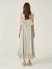 Kaie Silver Thread Striped Cotton Silk Center Frill Asymmetrical Dress