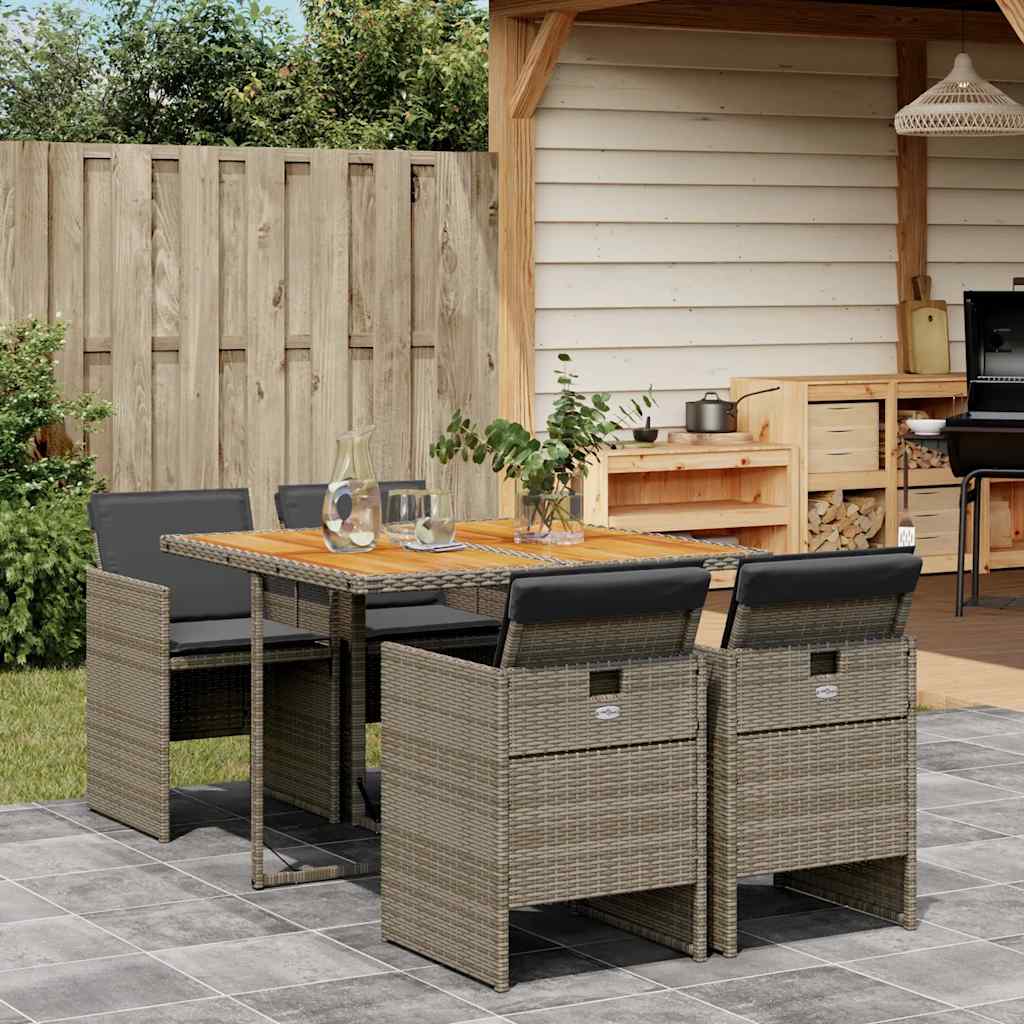 Vidaxl 5-Cz. Garden Furniture Set With Cushions, Grey, PE Rattan