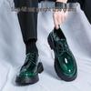 Men's Large Glossy Leather Lace-Up Loafers with Thick Sole and Chunky Heel