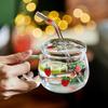 Tazza in Vetro Fragola Carina Resistente al Calore per Caffè Latte Acqua con Coperchio e Cannuccia Trasparente Carina Tazza con Cannuccia per Succhi Smoothie Bevande Fredde