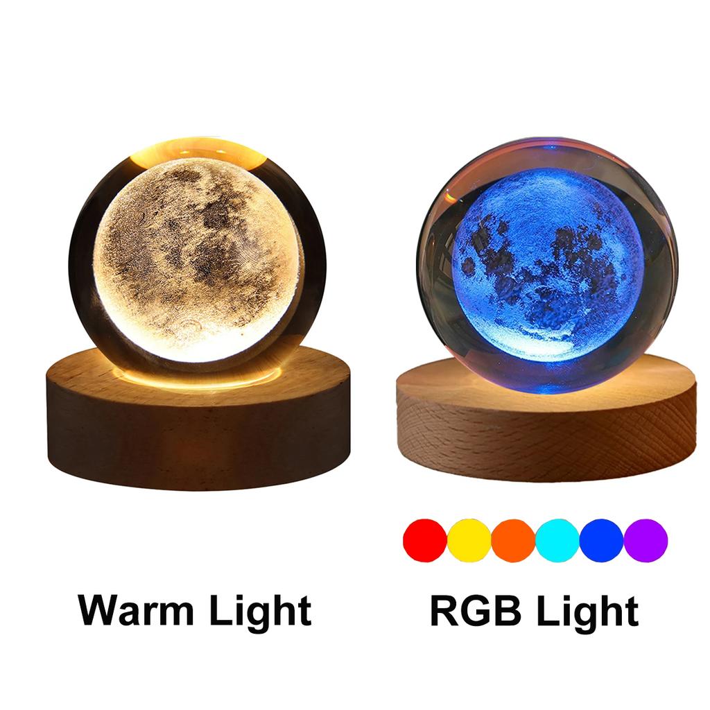 6cm Bedside Lamp Solar Theme Cosmos Series Crystal Ball Night Lights Milky Way Moon Small Ornaments for Desk Creative Gift RGB