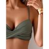 Damen Salbeigrün High Waist Bikini Set Wickel vorn Push Up Zweiteiler Badeanzug