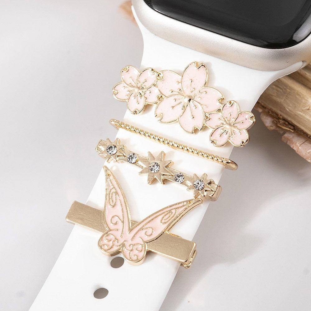 Metal Charms Watch Band Decoration Ring For Apple Diamond Ornament For Iwatch Bracelet Silicone Strap Jewelry Accessories