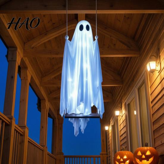 Holiday Ritual Gift Idea Halloween Hanging Ghost Decoration, Outdoor Swing Ornament for Unique Home Porch Yard Garden, Weather Resistant Party