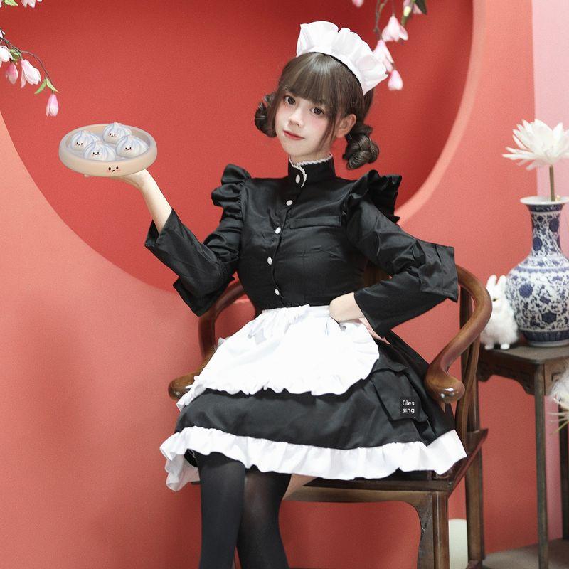 Chinese Style Kung Fu Maid Outfit for Women, Plus-Size Long-Sleeve Maid Cosplay Costume Performance Outfit