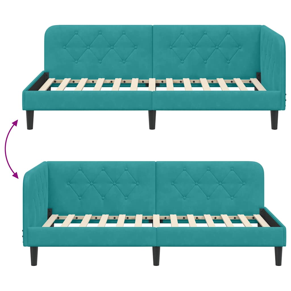 Corner Bed Frame Turquoise 90 X 190 Cm Velvet