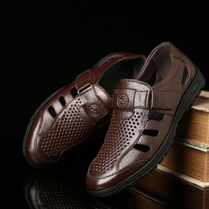 Fashion Big Size Hallow Out Leather Sandals for Men Designer Fashion Casual Summer Autumn Shoes Man Solid Color Designer Loafers Male