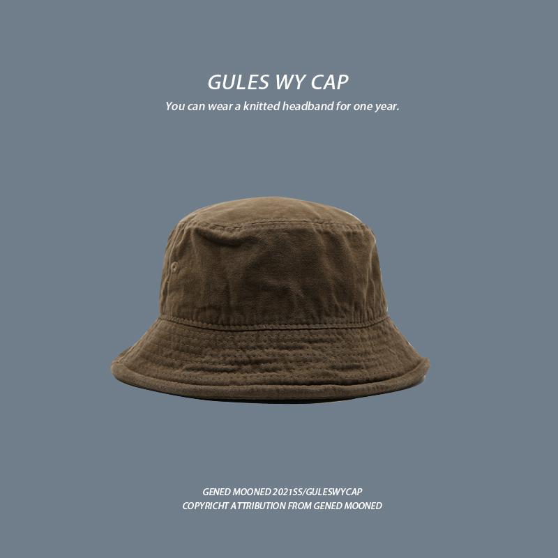 Solid-color, washed black fisherman's hat, unisex sun hat for sun protection