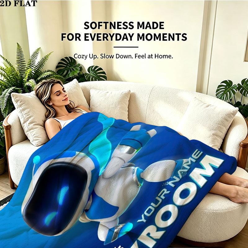 1PC ASTRO BOT Custom Name Patterned Flannel Blanket Suitable For All Seasons for Home Decor Warmth and Comfort Gifts Holiday Present