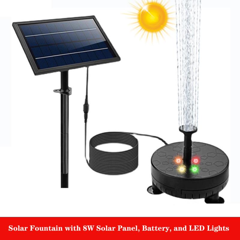 

Насос для фонтана для купания птиц на солнечной батарее, 8 Вт, солнечный фонтан с аккумулятором, пульт дистанционного управления, светодиод