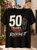 50 Years Young And Still Rocking Quote Graphic Large Cream 50 Rock Hand Sign Red Lightning And  Unisex All Tshirt