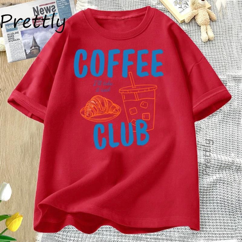 

Womens Tshirt Iced Coffee Club T Shirt Women Coffee Lover Retro Coffee Tee Trendy Cotton Short Sleeve Graphic T Shirts S