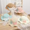 Wide Brim Straw Bag Cap Set Pearl Bow Style Sun Hat Sunscreen Sunshade Hat for 2-8 Years Kids