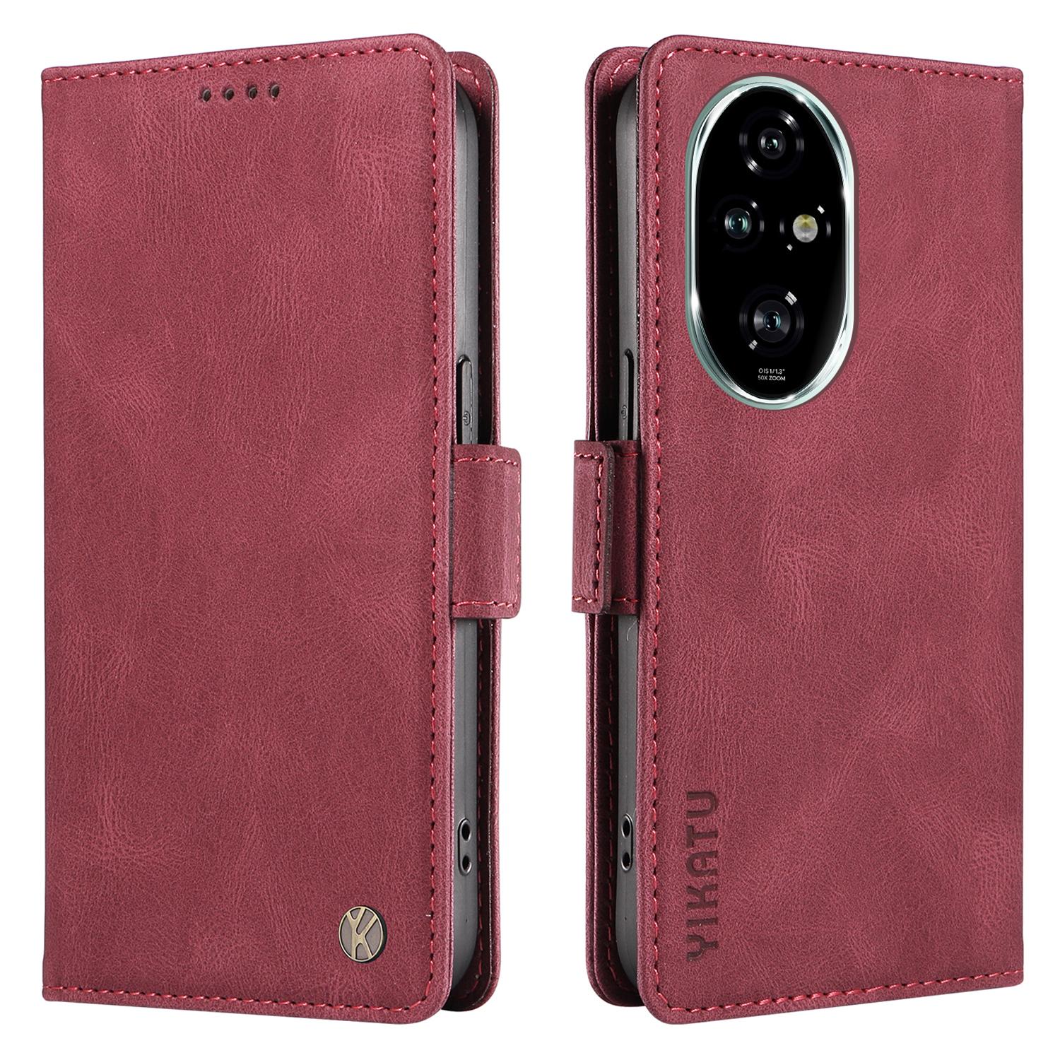 

For Honor 200 Pro 5G Case Leather Wallet Phone Cover Magnetic Clasps Wine Red