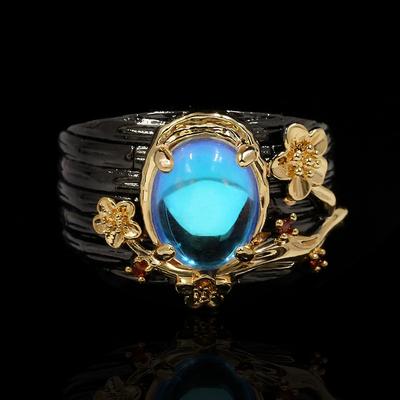Creatieve Maansteen Dames voor Ring Boomtak Bloem Twijn Dames Maansteen Ring Elegant Dames Zwart Goud Sieraden