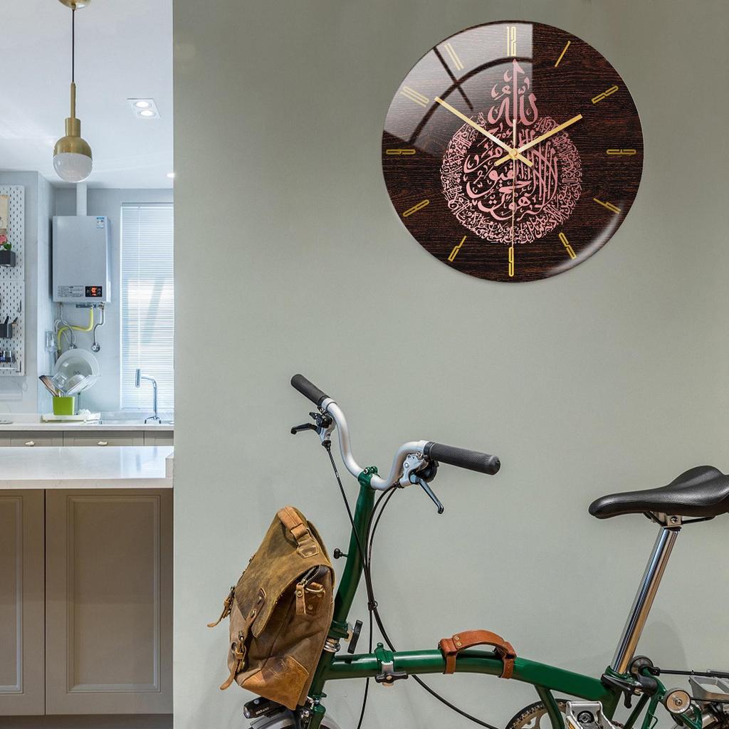 Large Round Art Acrylic Round Muslim Style Wall Clock Non Ticking Battery Powered Mute Quartz for Ramadan Eid Home Decorative