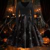 Women's Vintage Long Sleeve Halloween Print V-Neck Flared Dress for Party
