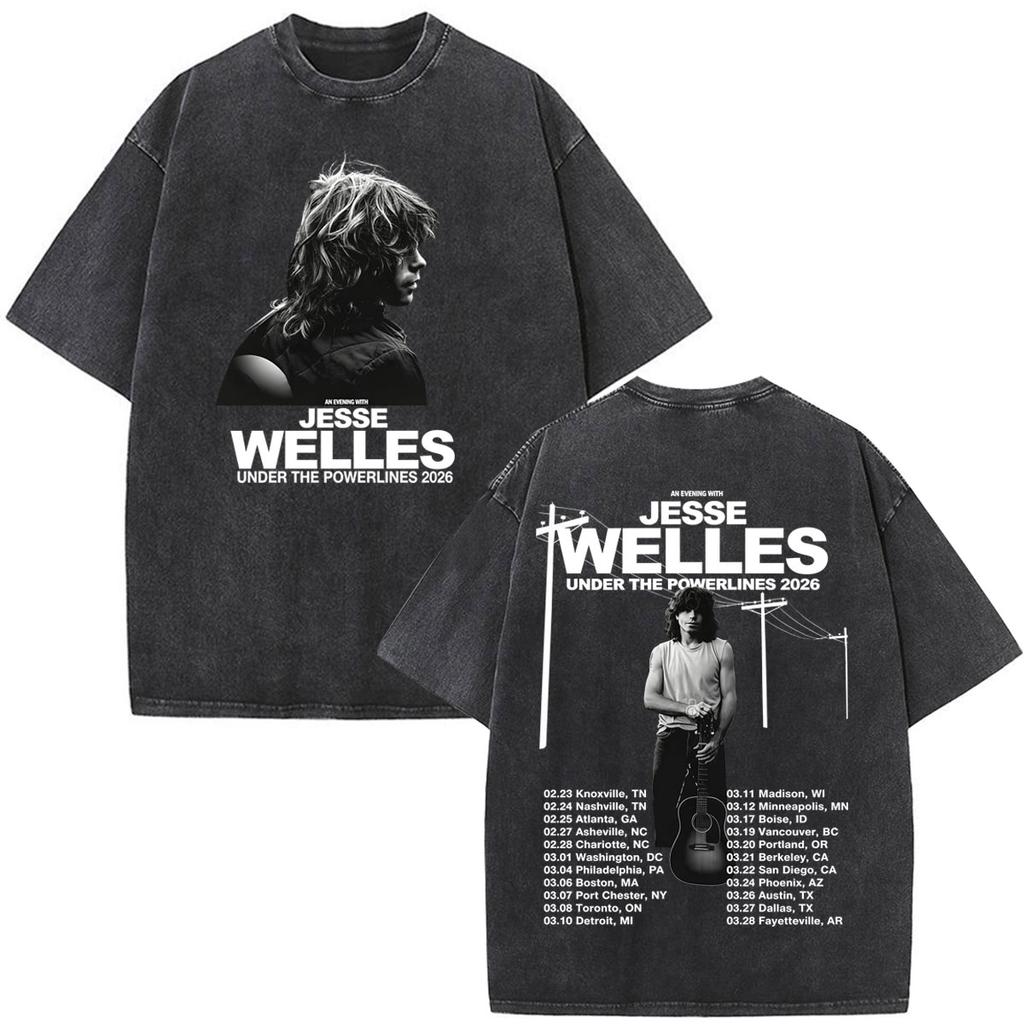 Vintage Washed Tshirt Jesse Welles Under The Powerlines Tour Print Tshirt Unisex Aesthetic Trendy Casual Cotton Tshirts