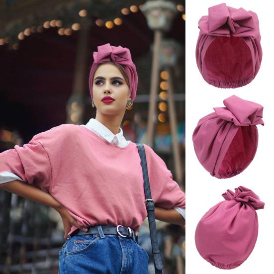 Turban Hat Retro French Style Flower Decor Women Hat Solid Color Breathable Wind-proof Headwear Daily Wear